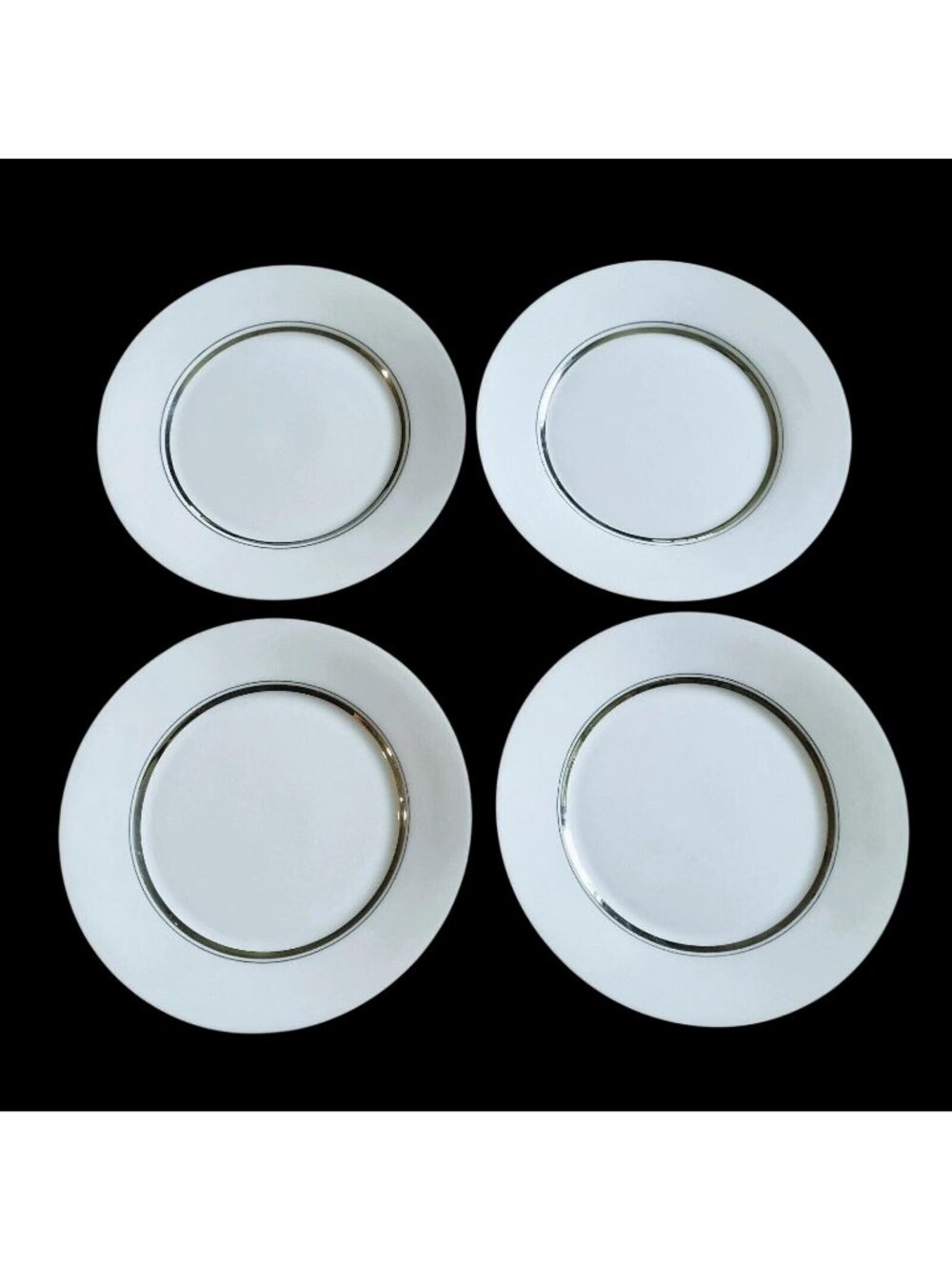 Vtg 4 Oxford Lexington LENOX Bone China Salad Dessert Plates White Platinum Trim